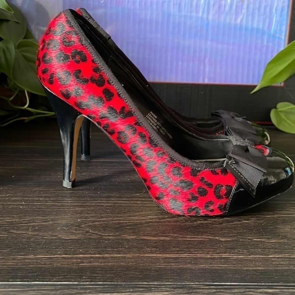 White House Black Market red and black leopard print heels